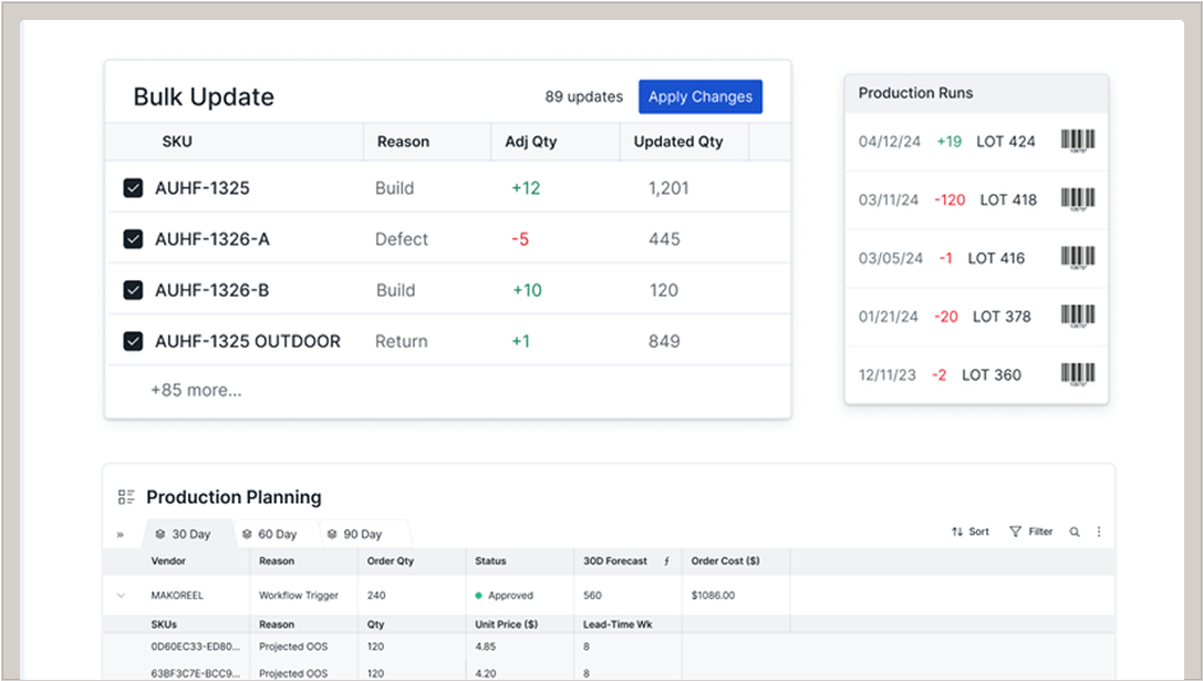 Connect production with procurement and inventory